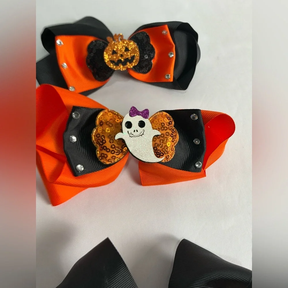 Halloween Themed Hair Bows - ghosts & pumpkins Orange and Black